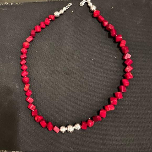 Hand Crafted “One of a Kind” Red Coral Cubes & Sterling Silver Necklace. - Picture 1 of 2